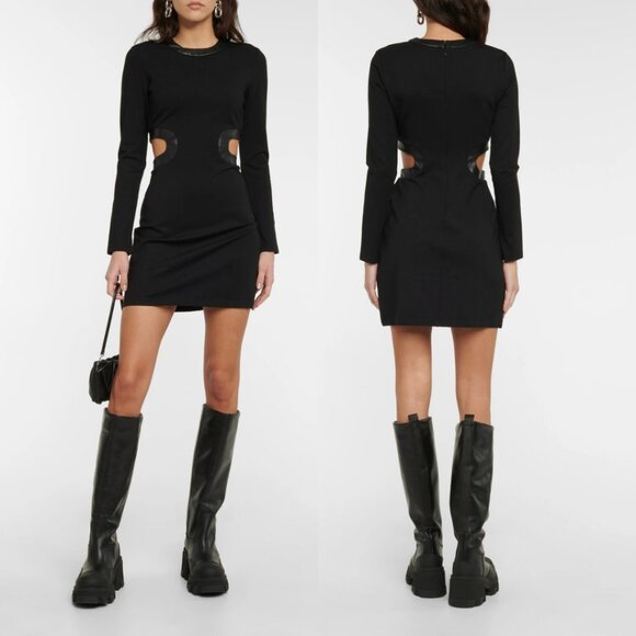 NWT Staud Dolce Mini Dress Black Jersey Bodycon Long Sleeve Waist Cut-out Medium - Picture 1 of 10
